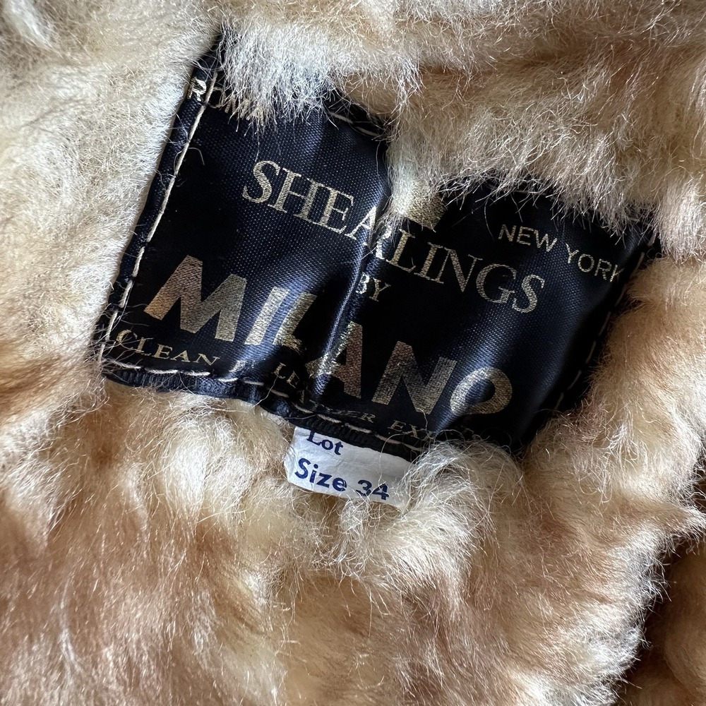 Vtg 70s Shearling Milano Lambskin Sheepskin Patchwork Coat Women 34 S Beige Tan - Picture 9 of 12